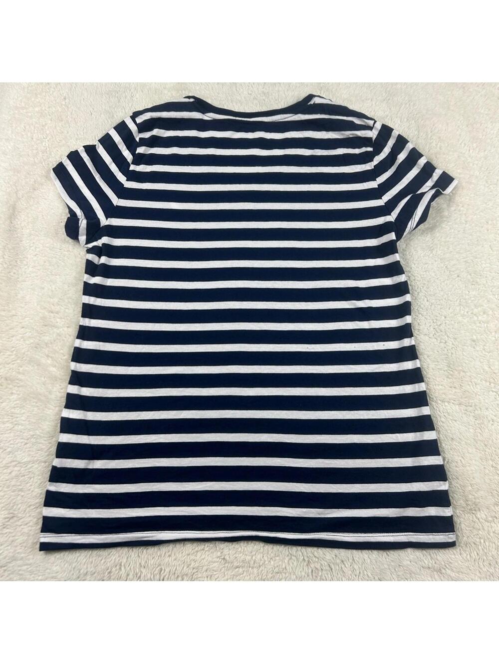 Nautica Women's Navy White Striped V-Neck Short Sleeve Tee Shirt Casual Top - Picture 9 of 9